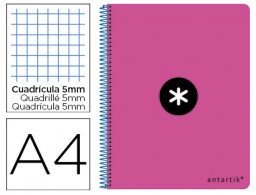 Cuaderno espiral Liderpapel Antartik A-4 tapa dura 80h 100g c/5mm. color rosa flúor